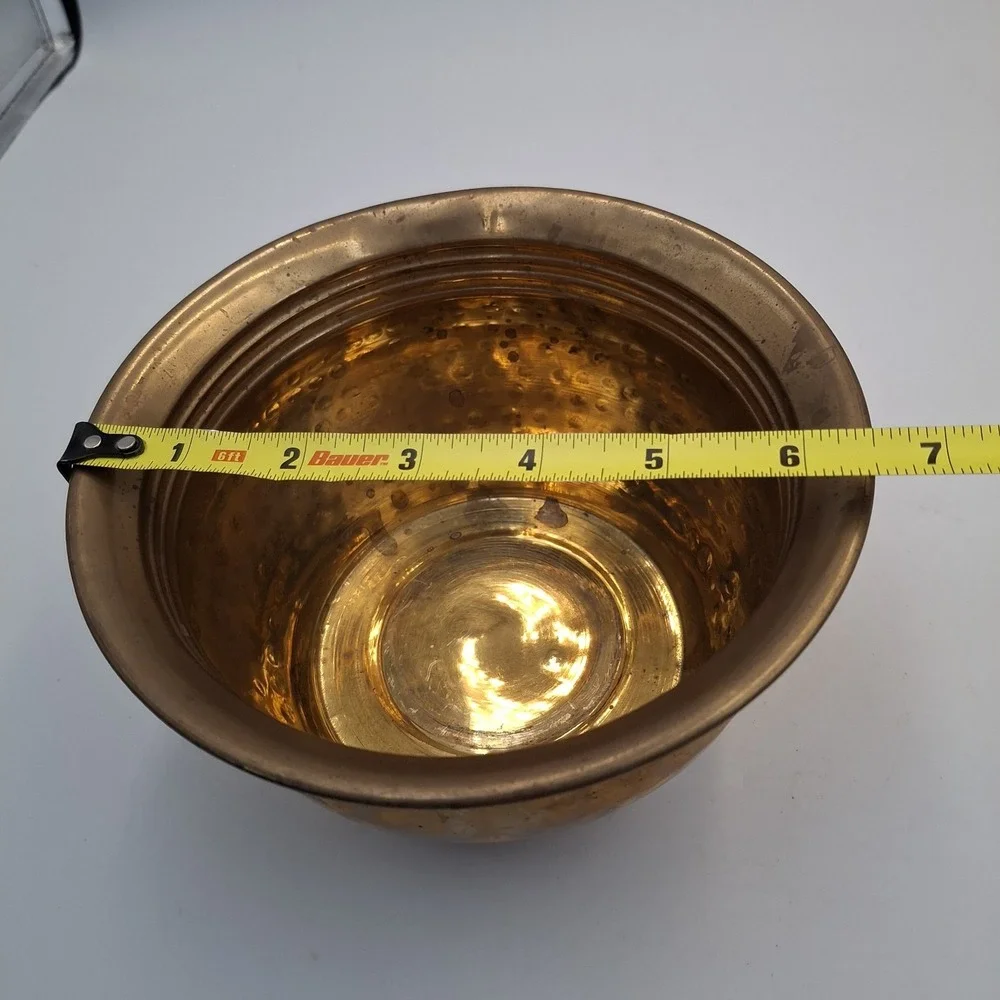 Vintage Hand Crafted Solid Brass Hammered Bowl Planter Pot India Decor 7